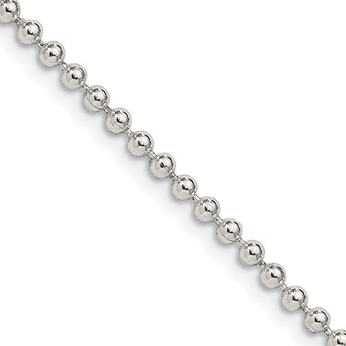 Sterling Silver 2.35mm Beaded Chain w/4in ext.