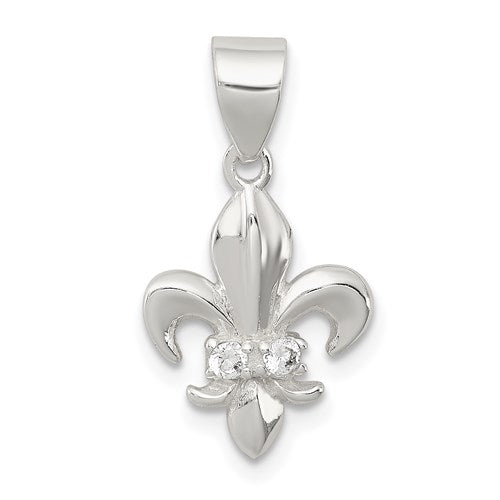 Sterling Silver Rhodium-plated CZ Fleur De Lis Pendant