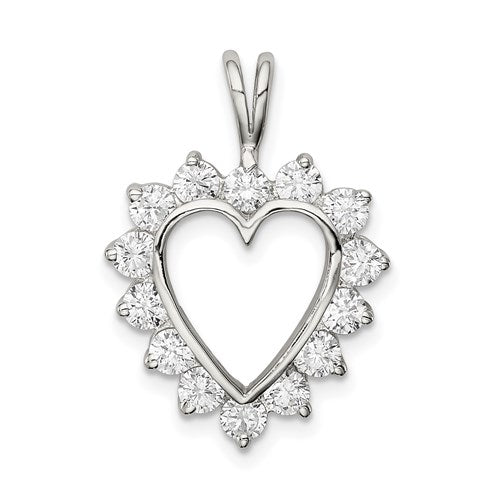 Sterling Silver Rhodium-plated CZ Heart Pendant