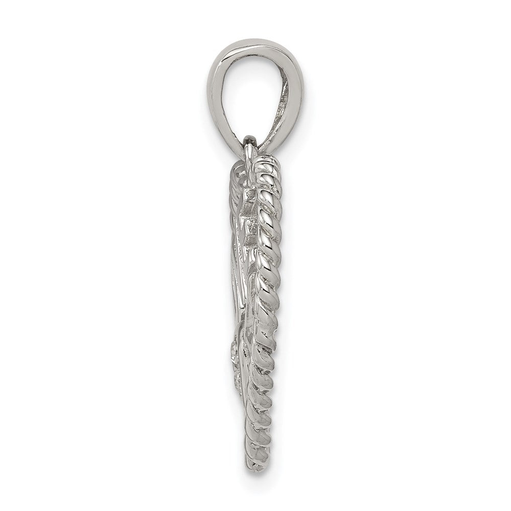 Sterling Silver Rhodium-plated CZ Love Heart Pendant