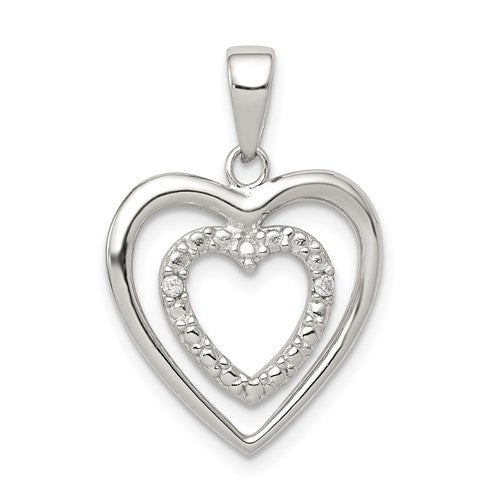 Sterling Silver Rhodium-plated Polished CZ Double Heart Pendant