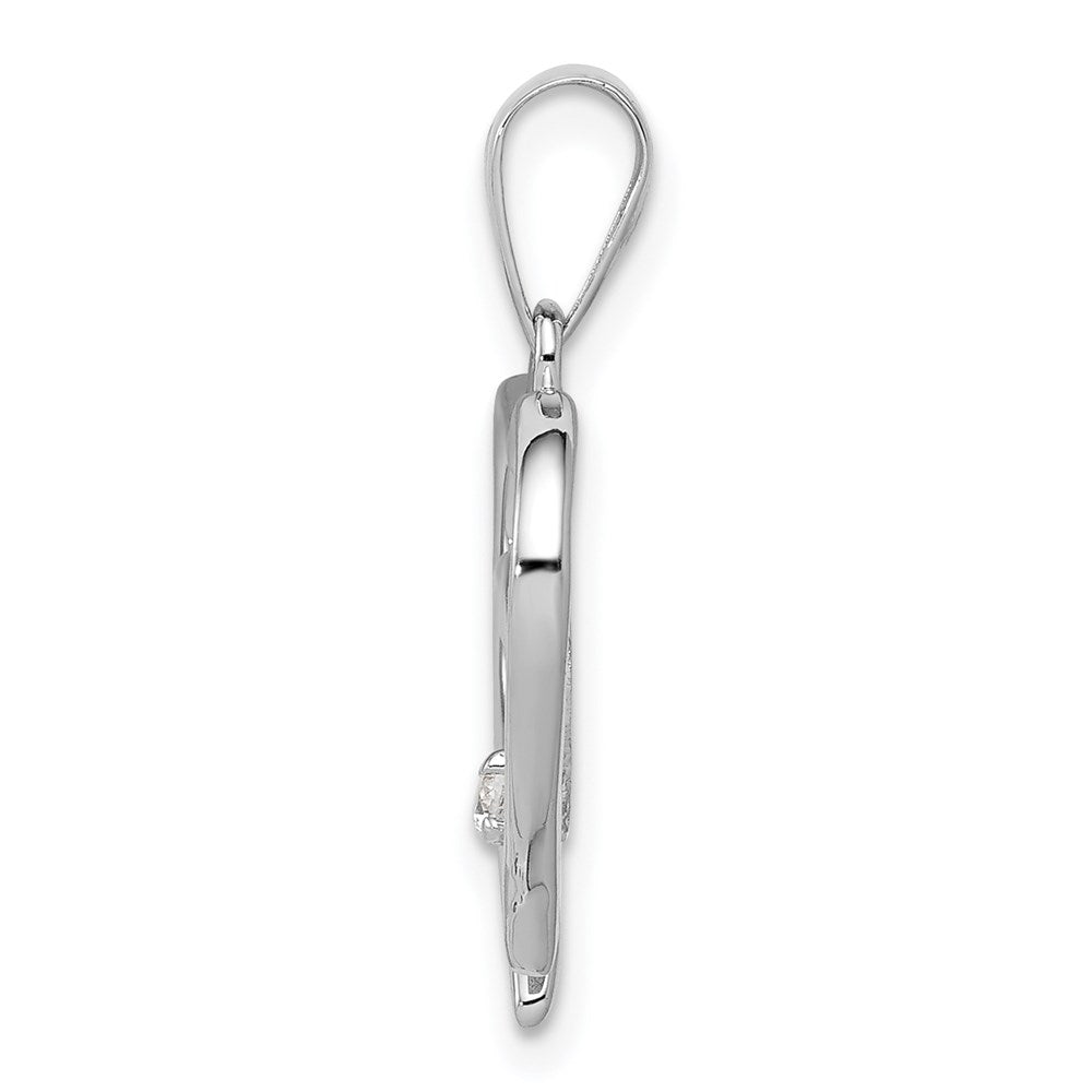 Sterling Silver Rhodium-plated Single CZ Fancy Heart Pendant