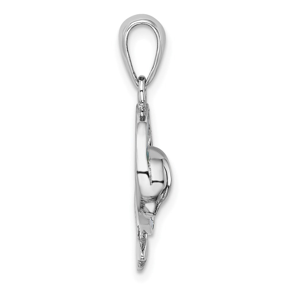 Sterling Silver Rhod-plated Blue Inlay Created Opal Dolphin Pendant