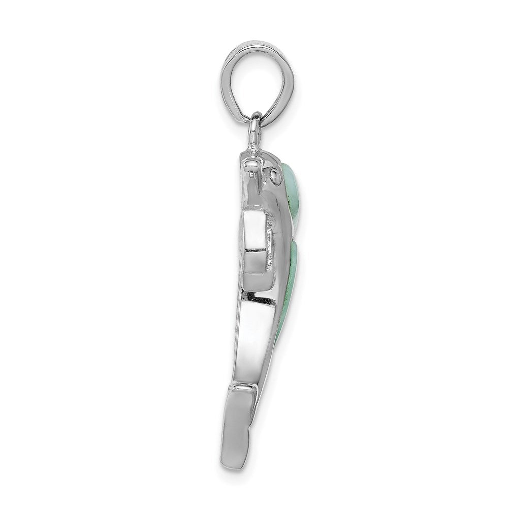 Sterling Silver Rhodium-plated Larimar Dolphin Pendant