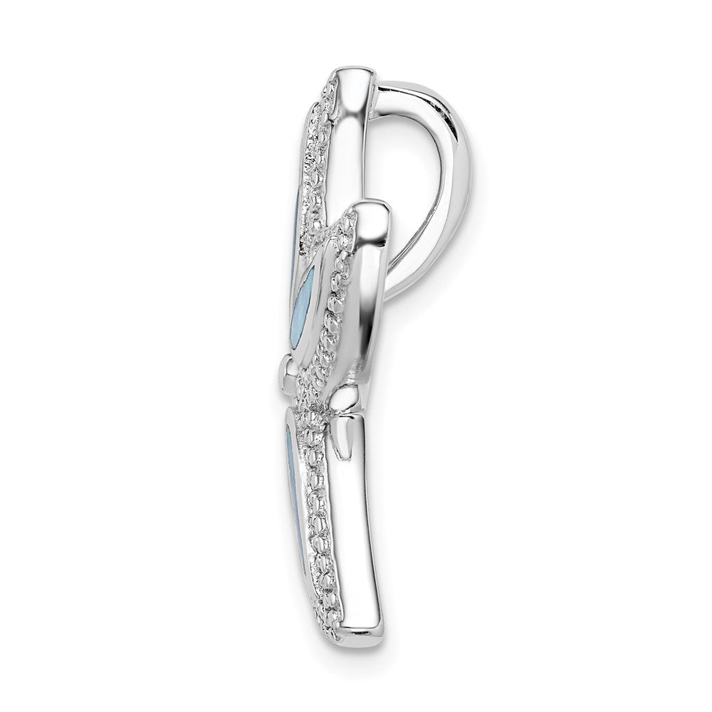 Sterling Silver Rhodium-plated Created Blue Opal Starfish Slide