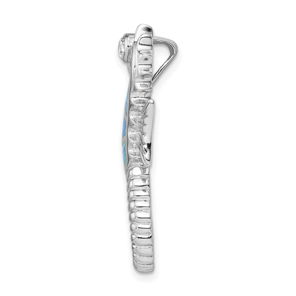 Sterling Silver Rhodium-plated Created Opal and CZ Seahorse Chain Slide