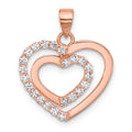 Sterling Silver Rose-tone CZ Double Heart Pendant