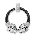 Sterling Silver Rhodium-plated Polished CZ Double Cheetah Head Pendant