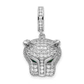 Sterling Silver Rhodium-plated Green & White CZ Panther Pendant