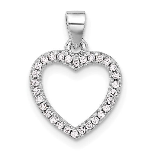 Sterling Silver Rhodium-plated CZ Heart Pendant