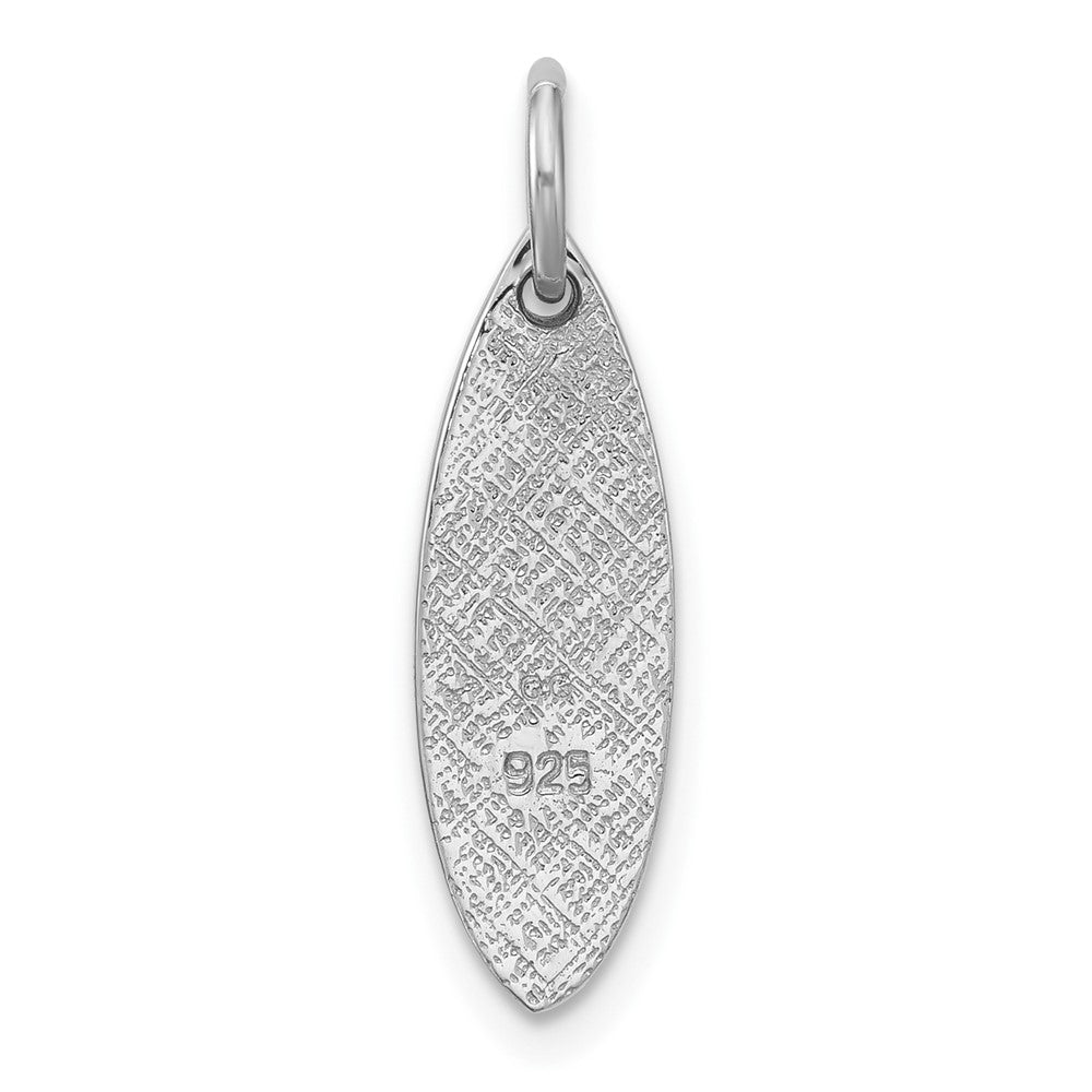 Sterling Silver Rh-plated Polished Blue Enamel Turtle Surfboard Pendant