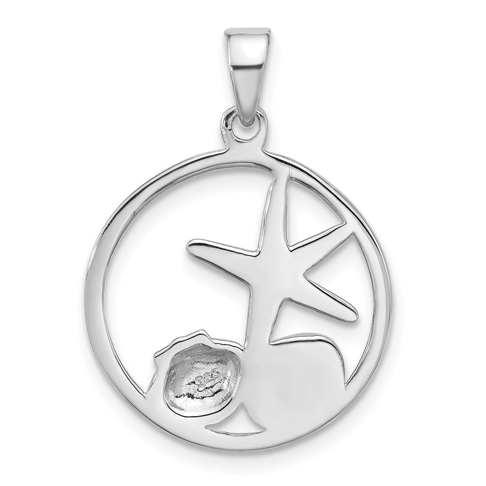 Sterling Silver Rh-plated Polished Paua Shell Starfish & Shell Pendant