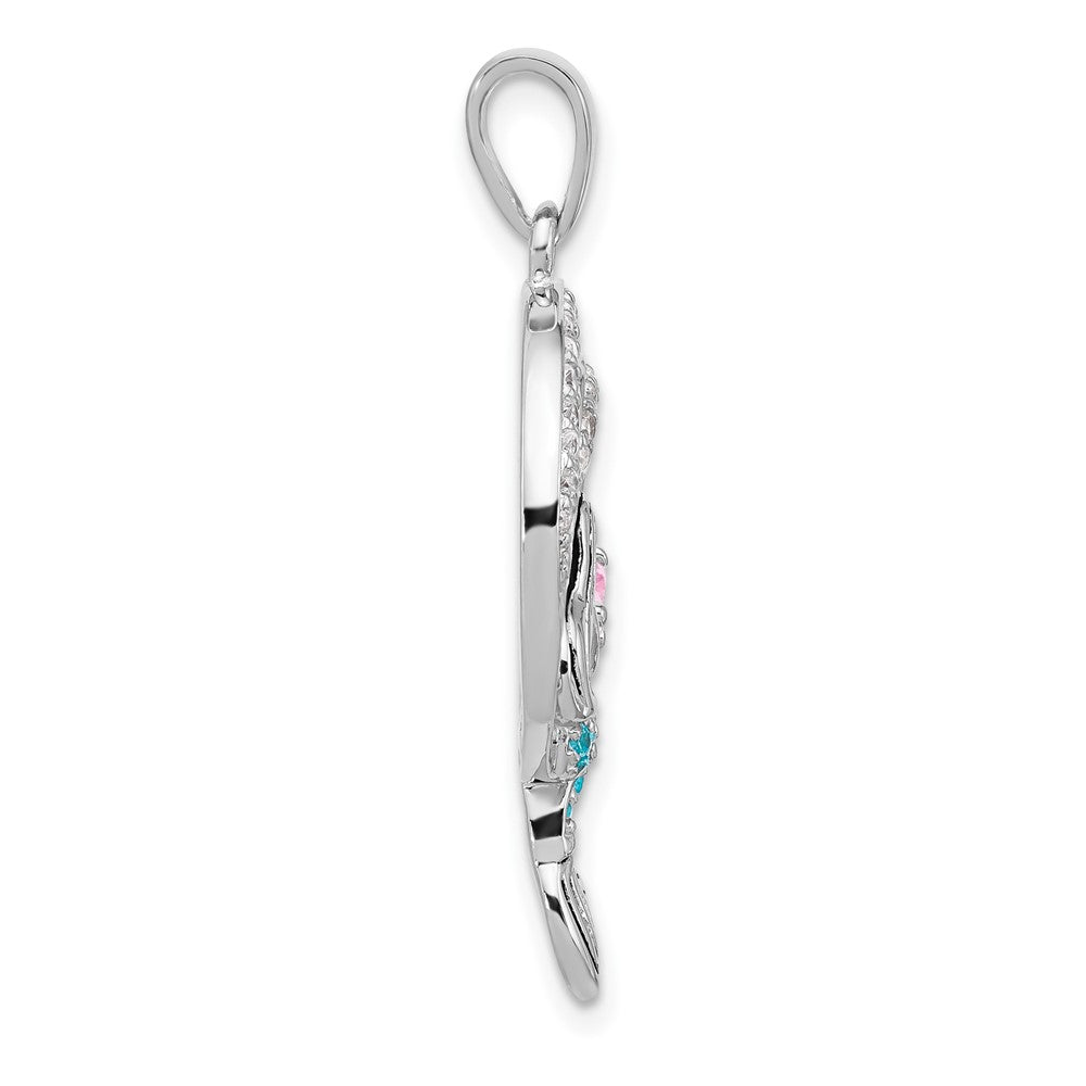 Sterling Silver Rh-plated Polished & Antiqued CZ Mermaid Pendant