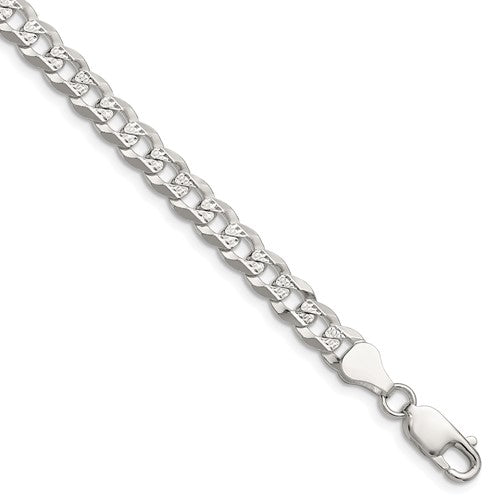 Sterling Silver 5.9mm Flat D/C Pave Curb Chain