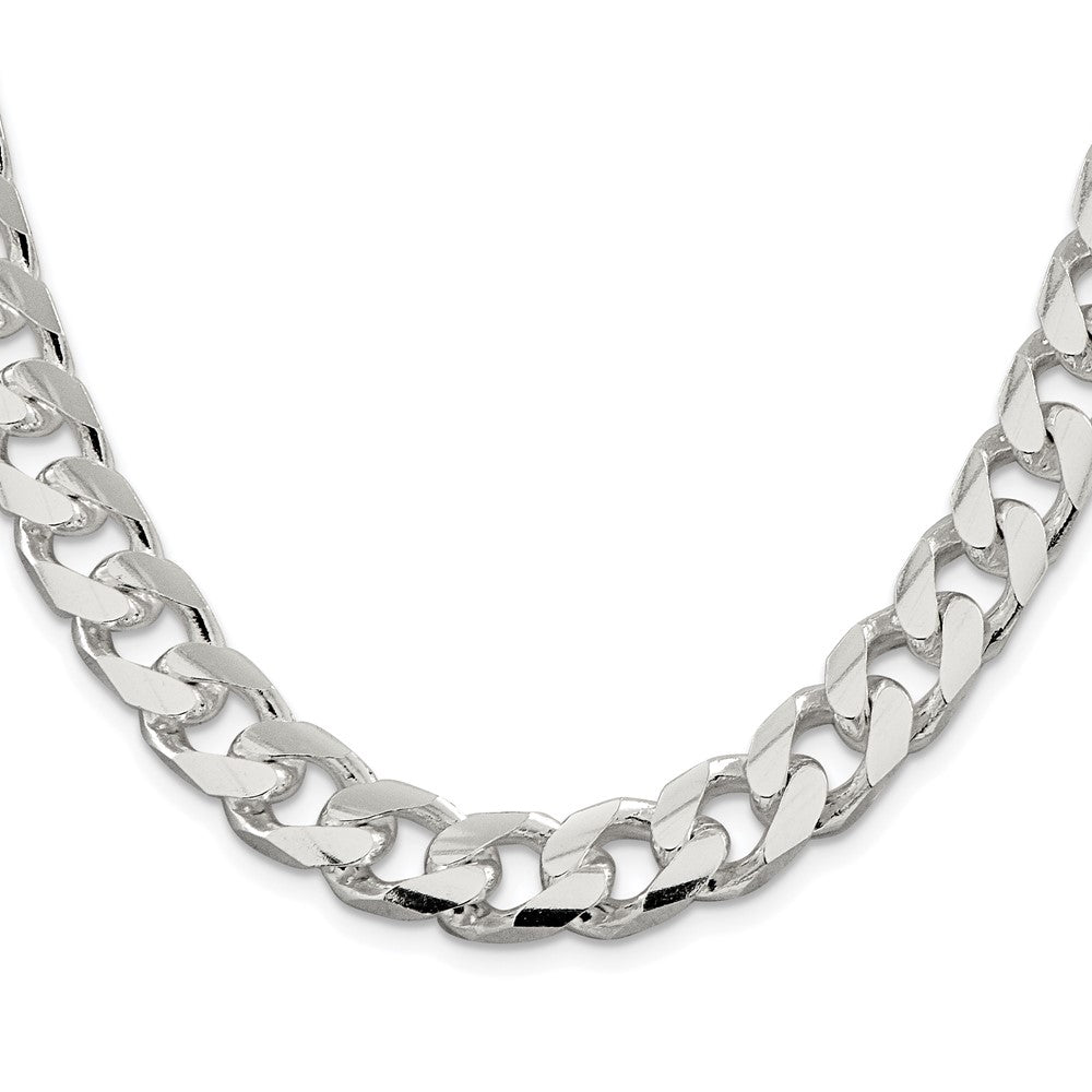 Sterling Silver Rhodium-plated 11mm Domed w/ Side D/C Curb Chain