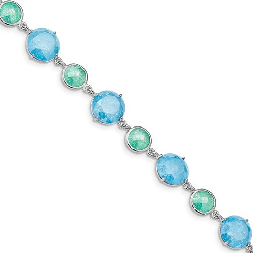 Sterling Silver Rhod-pltd Green/Blue Ice CZ 7in w/1in ext Bracelet