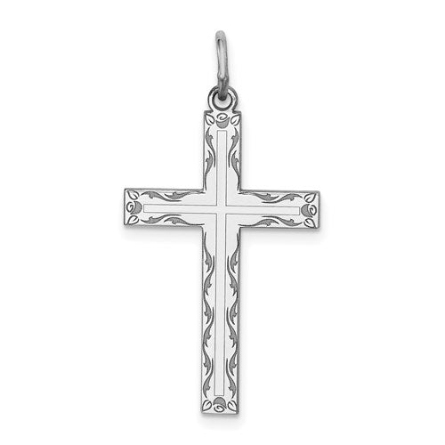 Sterling Silver Rhodium-plated Laser Cut Cross Pendant