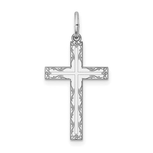 Sterling Silver Rhodium-plated Laser Cut Cross Pendant