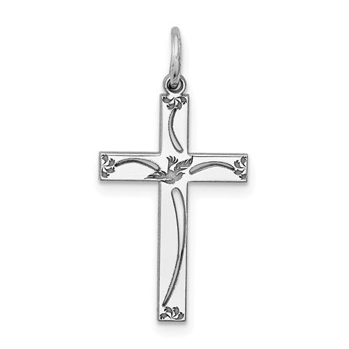 Sterling Silver Rhodium-plated Laser Cut Cross Pendant