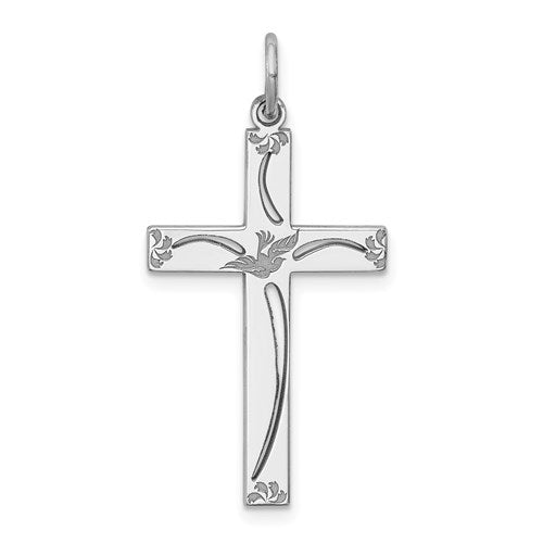 Sterling Silver Rhodium-plated Laser Cut Cross Pendant
