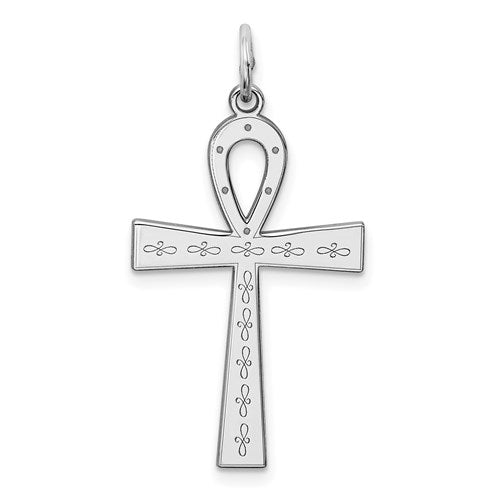 Sterling Silver Rhodium-plated Laser Cut Cross Pendant