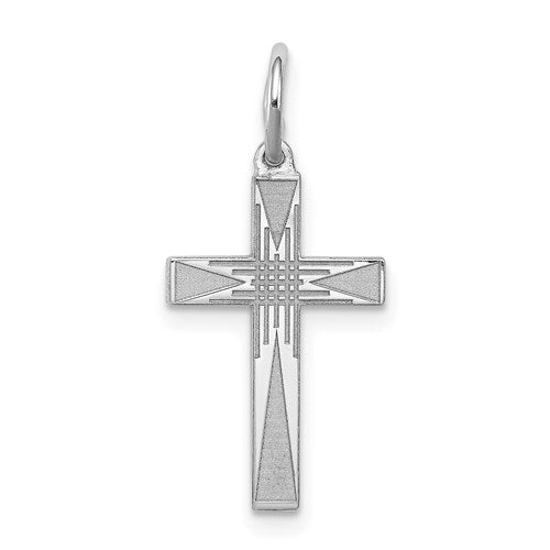 Sterling Silver Rhodium-plated Laser Cut Cross Charm