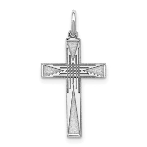 Sterling Silver Rhodium-plated Laser Cut Cross Pendant