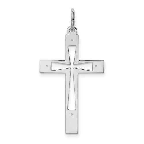 Sterling Silver Rhodium-plated Laser Cut Cross Pendant