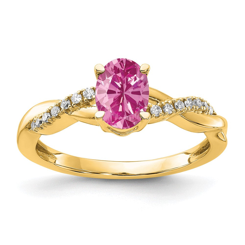 10k Oval Created Pink Sapphire and Diamond Ring