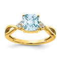10k Checkerboard Aquamarine and Diamond Ring
