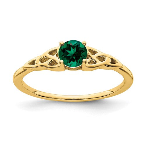 10k Created Emerald Celtic Knot Ring