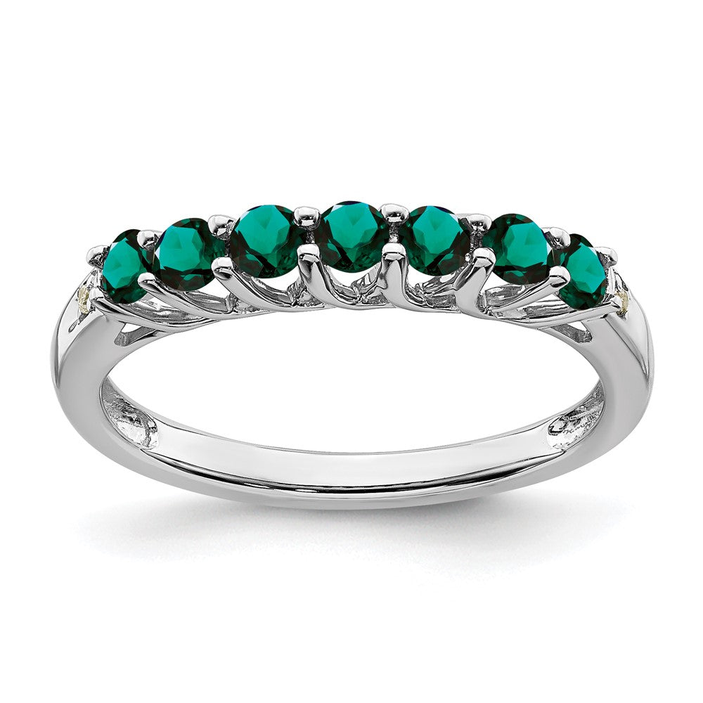 10k White Gold Created Alexandrite and Diamond 7-stone Ring