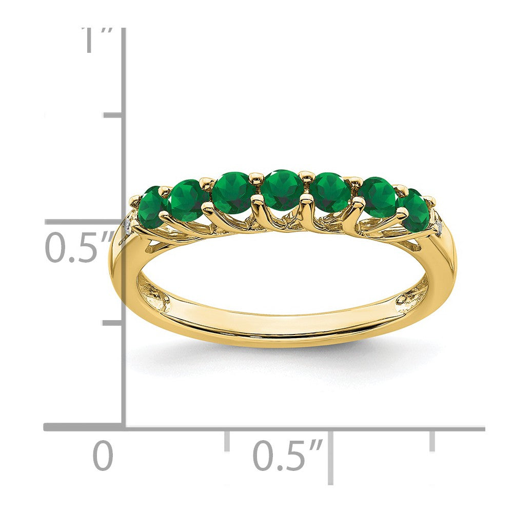 10k Created Emerald and Diamond 7-stone Ring