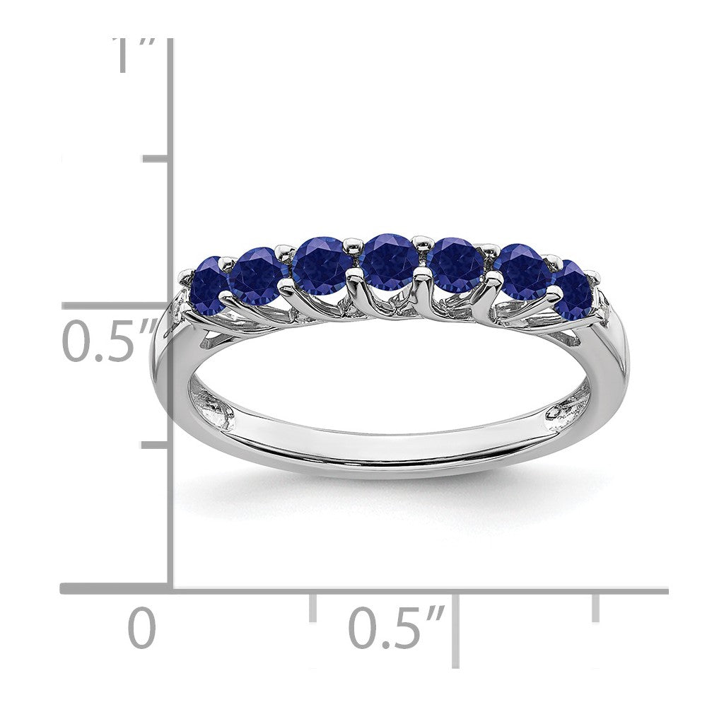 10k White Gold Created Sapphire and Diamond 7-stone Ring