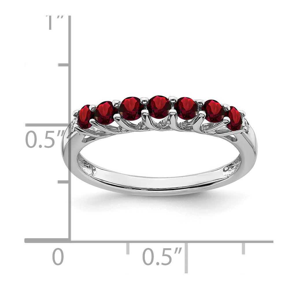 10k White Gold Garnet and Diamond 7-stone Ring