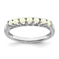10k White Gold Created Opal and Diamond 7-stone Ring