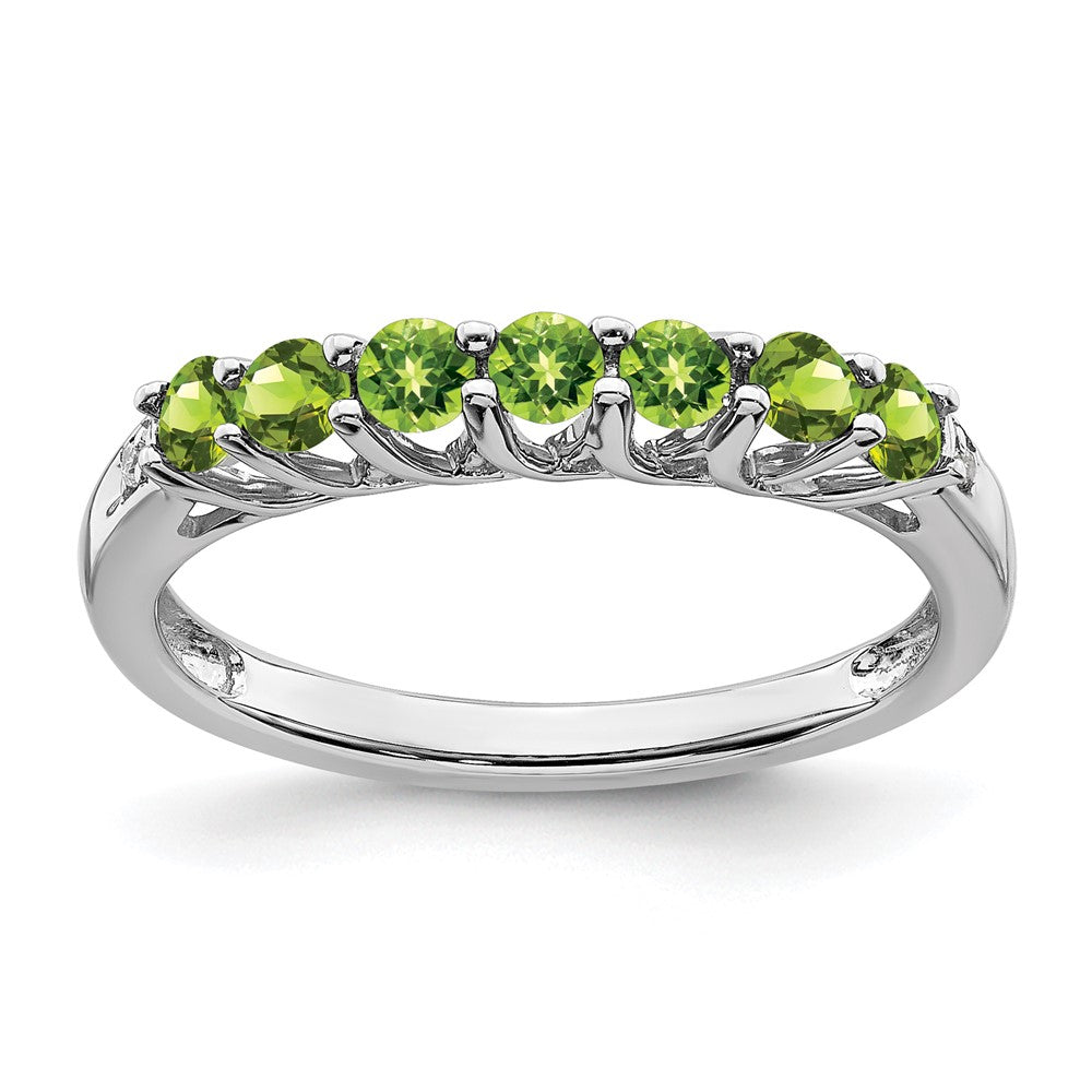 10k White Gold Peridot and Diamond 7-stone Ring