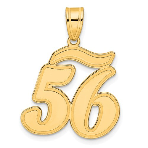 14k Brushed Border Script Number 56 Pendant