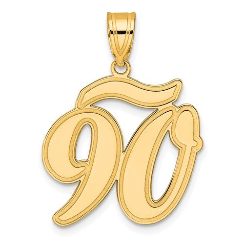 14k Brushed Border Script Number 90 Pendant