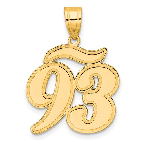 14k Brushed Border Script Number 93 Pendant