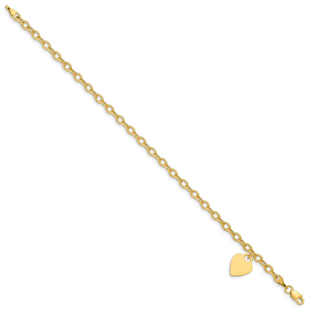 14k Dangle Heart Bracelet -Hollow Chain Solid Heart