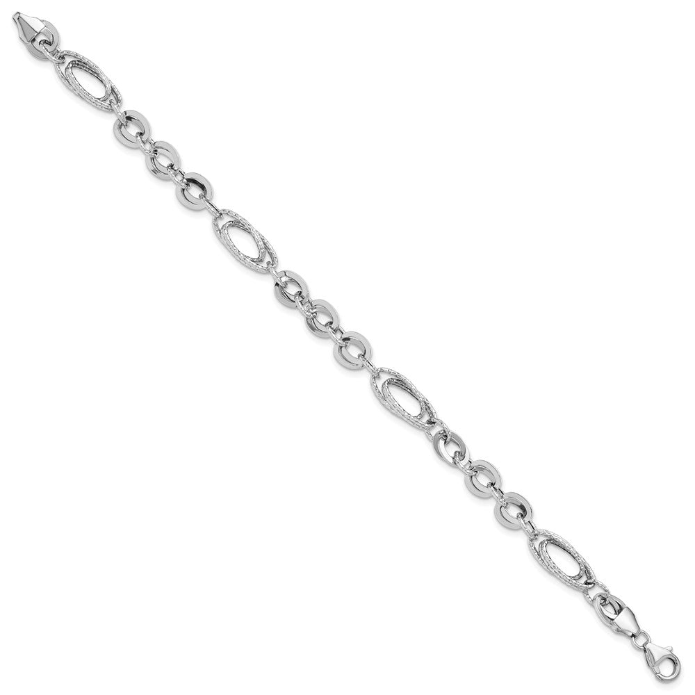 14k White Polished & Textured Oval Fancy Link Bracelet