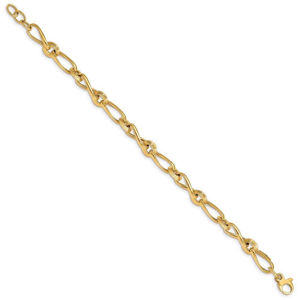14K Polished & Grooved with .5 in ext. Fancy Link Bracelet