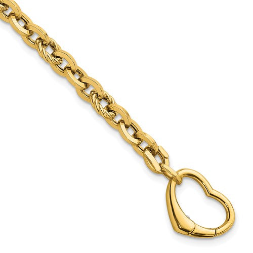 14k Polished & Twisted Link Heart Clasp 7.5 in Bracelet