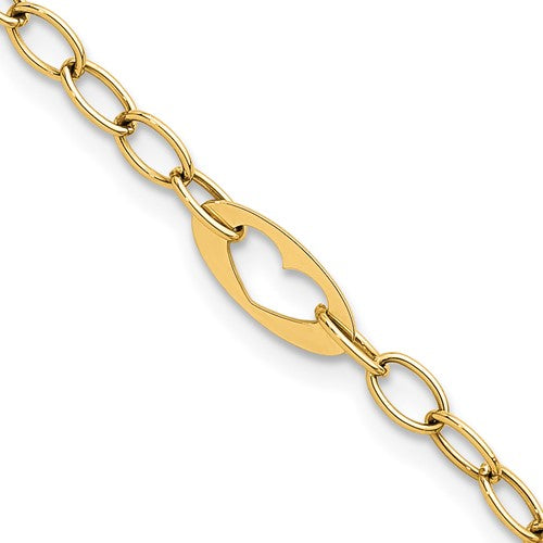 14k Polished Heart Link 7.25in Bracelet