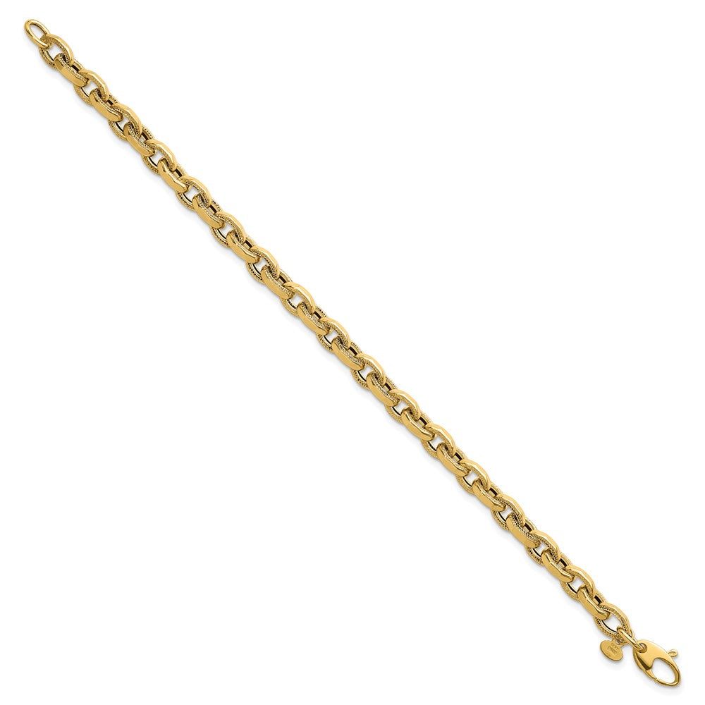 14k Polished 7.5in Fancy Textured Open Link Bracelet