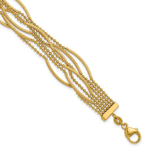 14k Polished and Textured Multi Strand 7.25in Bracelet
