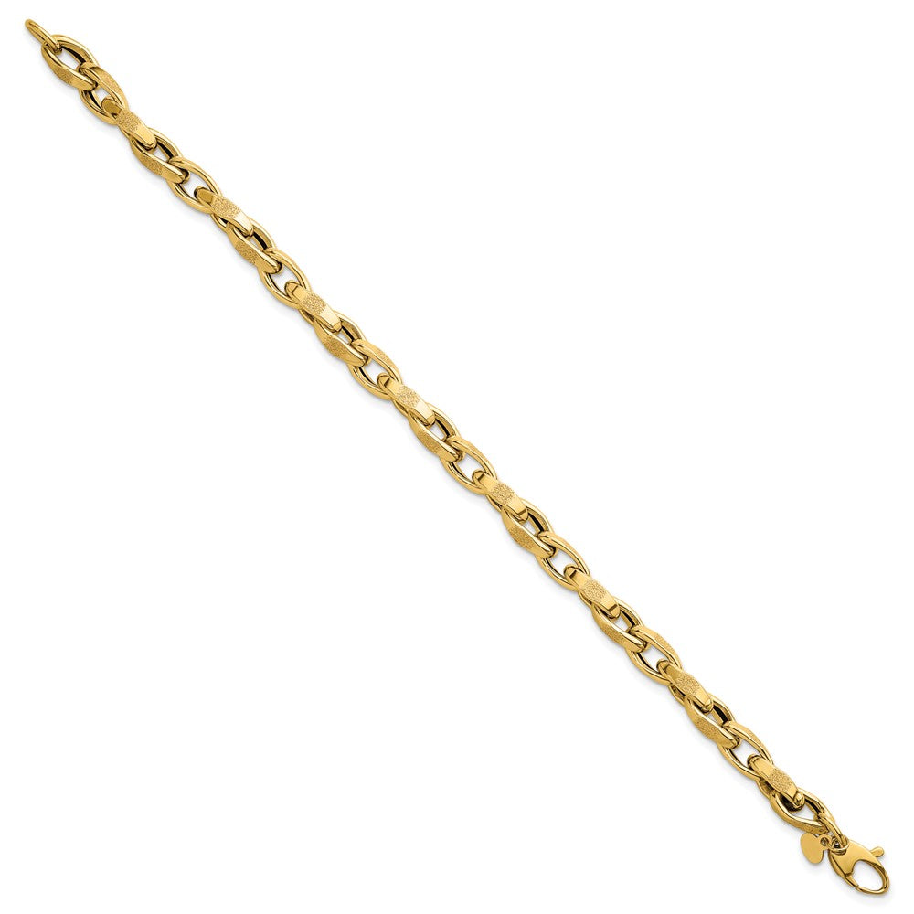 14k Polished 7.5in Fancy Textured Open Link Bracelet