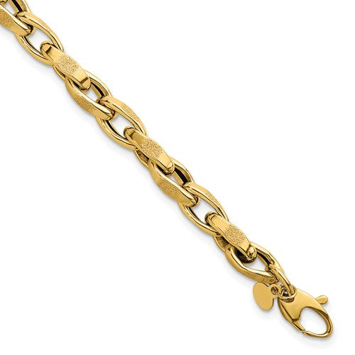 14k Polished 7.5in Fancy Textured Open Link Bracelet