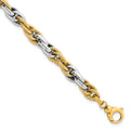 14k Two-tone Polished Textured Fancy Rope Link Bracelet